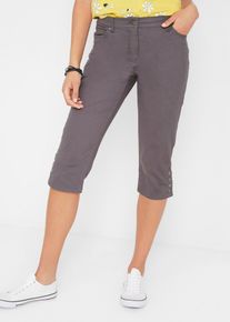 Baumwoll-Capri-Hose mit Bequembund und Kn&ouml;pfen in grau, Gr&ouml;sse 38, 97% Baumwolle, bonprix