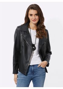 WITT Damen Lederimitatjacke im Biker-Look, schwarz, Gr&ouml;&szlig;e 48, 100% Viskose