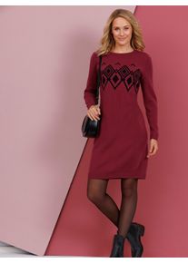 WITT Damen Strickkleid mit Norweger-Muster, bordeaux-schwarz, Größe 40, 100% Polyacryl