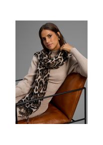 Laura Scott , Modeschal, im trendigen Leopard-Design mit Fransen - NEW , schwarz