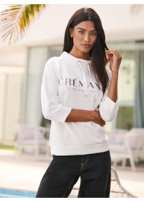 Heine Witt Damen 3/4-Arm-Shirt mit Schriftzug, schimmernd, ecru, Gr&ouml;&szlig;e 44, 50% Modal, 44% Polyester, 6% Elasthan