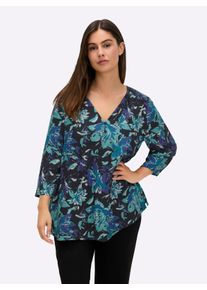 sheego Witt Damen Tunika in A-Form, mit Smokdetails, tiefblau-bedruckt, Größe 46, 100% Viskose