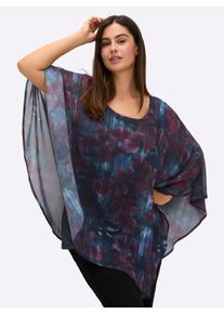 sheego Witt Damen Tunika in Cape-Optik, mit Jersey-Top, tiefblau-bedruckt, Größe 50, 100% Polyester