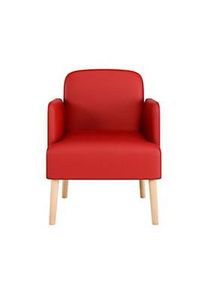 meet by Paperflow Sessel BROOKS, 4-Fussgestell, Sitz- und Rückenpolsterung, B 620 x T 520 x H 440 mm, rot/buche