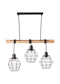 Pendelleuchte »Ottawa«, 3 flammig, Leuchtmittel E27 ohne Leuchtmittel, Hängelampe 3flg holz hell/schwarz , schwarz , Brilliant
