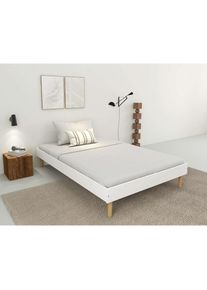 Bett »Dagmar, Bettgestell, teilMDF, minimalistisches Design«, Breite 140 cm, inklusive feste Latten aus massiver Kiefer , weiss , Home Affaire