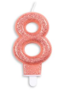 Candela con numero glitterato in oro rosa 8