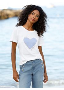 Heine Witt Damen T-Shirt mit Herz-Motiv, ecru, Gr&ouml;&szlig;e 36, 100% Baumwolle