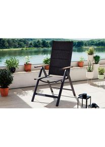 Ambia Garden Gartensessel , Naturfarben, Dunkelgrau , Metall, Textil , Flachrohr , 57x108x70 cm , faltbar , Gartenmöbel, Gartenstühle