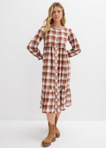 Flanell-Midikleid aus reiner Baumwolle in braun, Gr&ouml;sse 48, 100% Baumwolle, bonprix