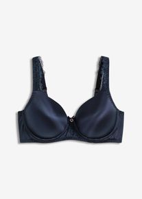 Schalen-BH mit gepolsterten Trägern und glänzendem Material in blau, Grösse 80C, bonprix