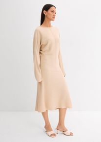 Midi Strickkleid aus Viskose-Mix in beige, Grösse 44/46 (L), bonprix