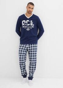 Pyjama coton à manches longues en bleu pour homme, Taille 60/62 (XXL), Couleur/Motif: bleu foncé/blanc, bonprix
