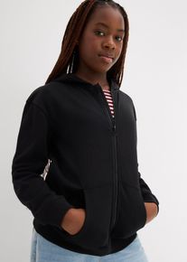 Kapuzen-Sweatjacke aus weichem Bio-Baumwoll-Mix in schwarz, Grösse 140/146, 100% Baumwolle, bonprix