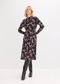 Robe midi &agrave; col montant en noir, Taille 52/54 (XXL), Couleur/Motif: noir/vieux rose floral, bonprix