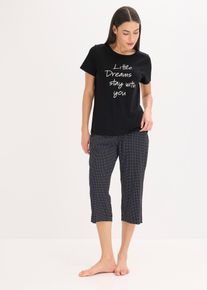 Pyjama corsaire 100% coton en noir, Taille 40/42 (M), 100% coton, Couleur/Motif: noir imprimé, bonprix