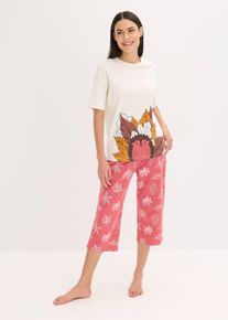 Pyjama corsaire 100% coton en blanc, Taille 36/38 (S), 100% coton, Couleur/Motif: écru/framboise fumé imprimé, bonprix