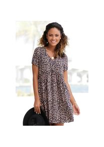 Lascana , Blusenkleid, mit Herzchenprint, lockeres Blusenkleid, Sommerkleid, Strandkleid , bunt , Lockeres Blusenkleid mit V-Ausschnitt