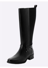 sheego Witt Damen Weitschaftstiefel aus Leder, mit Zierband, schwarz, Größe 42, 100% Leder