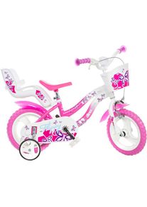 DINO, Kinderfahrrad &raquo;Unisexfahrrad 12 Zoll&laquo; 1 Gang mit St&uuml;tzr&auml;dern, Korb und Puppensitz, pink, 22cm, 12 Zoll (30,48cm), Kinderfahrrad
