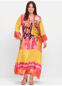 sheego loves miss goodlife Witt Damen Maxikleid im Mustermix, mit Volants, pink gemustert, Größe 50, 100% Viskose
