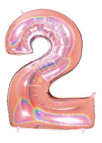 Ballon numéro Holo 2 or rose 1.01m