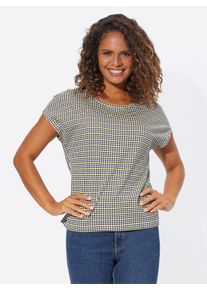 WITT Damen Print-Shirt mit Minimal-Dessin, marine-sonnengelb-geringelt, Gr&ouml;&szlig;e 46, 100% Baumwolle