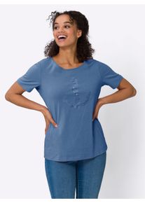 WITT Damen Kurzarmshirt im Anker-Dessin, mittelblau, Gr&ouml;&szlig;e 50, 100% Baumwolle