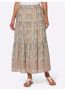 WITT Damen Maxirock in Stufenform, bedruckt, khaki-ocker-bedruckt, Größe 21, 100% Polyester