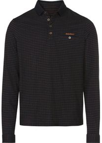 Marco Donati Herren Langarm-Poloshirt in strukturiertem Jacquardmuster schwarz-cognac-gemustert