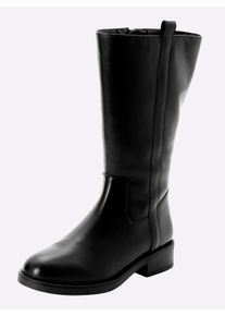 sheego Witt Damen Weitschaftstiefel mit Zierlaschen, schwarz, Größe 40, 100% Leder