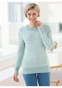 WITT Damen Norwegerpullover aus Jacquard-Strick, kalkmint-ecru, Gr&ouml;&szlig;e 54, 70% Baumwolle, 30% Polyacryl