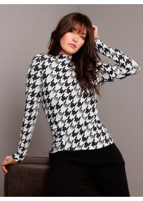 CREATION L PREMIUM Witt Damen Stehkragenshirt mit w&auml;rmender Wolle, schwarz-ecru-bedruckt, Gr&ouml;&szlig;e 50, 75% Modal, 20% Wolle, 5% Elasthan