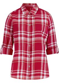 Damen Flanellbluse mit krempelbaren &Auml;rmeln rot-camel-kariert