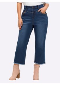 sheego Witt Damen 7/8-Jeans mit High-Waist-Bund und Fransensaum, blue-stone-washed, Größe 44, 95% Baumwolle, 3% Polyester, 2% Elasthan