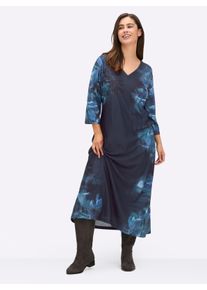 sheego Witt Damen Jerseykleid mit streckendem V-Ausschnitt, tiefblau-bedruckt, Gr&ouml;&szlig;e 56, 95% Polyester, 5% Elasthan