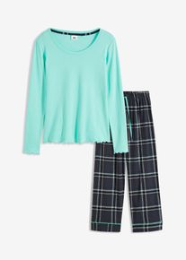 Pyjama mit Rippshirt und Flanellhose in grün, Grösse 56/58 (3XL), bonprix