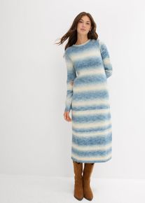 Robe pull longue et douce en laine mélangée en beige, Taille 36/38 (S), Couleur/Motif: écru/bleu jean, bonprix