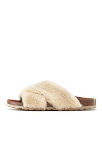 Lascana , Hausschuh »Mule, Sandale, offener Schuh, Pantolette«, mit Korkfussbett und Fellimitat , beige , Made in Spain