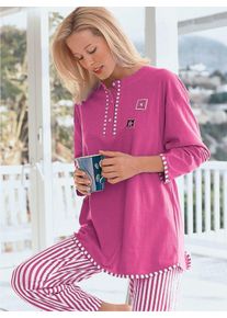 DRIESEN Witt Damen Schlafanzug mit gestreifter Hose, beere, Größe 52/54, 100% Baumwolle