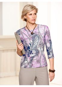 WITT Damen 3/4-Arm-Shirt mit Rundhals-Ausschnitt, ros&eacute;-marine-gemustert, Gr&ouml;&szlig;e 54, 92% Polyester, 8% Elasthan