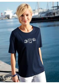 WITT Damen Kurzarmshirt mit Muschel-Druck, marine, Gr&ouml;&szlig;e 38, 100% Baumwolle