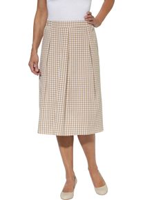 Damen Faltenrock mir Rundum-Dehnbund camel-weiss-kariert