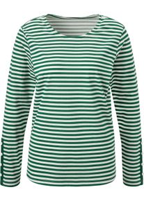 Damen Streifenshirt mit Zierkn&ouml;pfen gr&uuml;n-champagner-geringelt