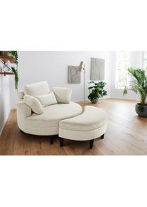 Loveseat »Ravi«, XXL- Sessel, inklusive Stauraumhocker, Rückenkissen & drei Zierkissen , beige , ATLANTIC HOME COLLECTION
