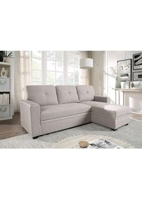 Schlafsofa »Gerrit L-Form«, Ecksofa, Bettfunktion & Bettkasten, Recamiere rechts/links montierbar , beige , ATLANTIC HOME COLLECTION