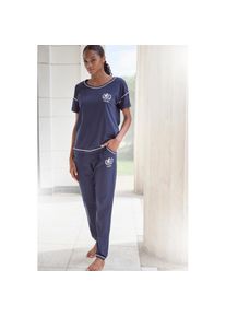 Lascana , Pyjama, (2 tlg.), mit kontrastfarbenen Ziersteppungen , blau , Kurzärmeliger Pyjama mit Kontraststeppungen