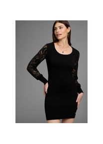 Bruno Banani , Strickkleid, aus Feinstrick mit edlen Spitzenärmeln , schwarz , Strickkleid mit femininer Optik für einen stilvollen Auftritt