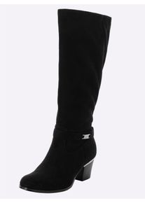 sheego Witt Damen Weitschaftstiefel in Wildleder-Optik, schwarz, Gr&ouml;&szlig;e 41, 100% Microfiber