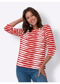 WITT Damen 3/4-Arm-Shirt mit 3/4-Ärmeln, rot-weiß-geringelt, Größe 42, 100% Baumwolle